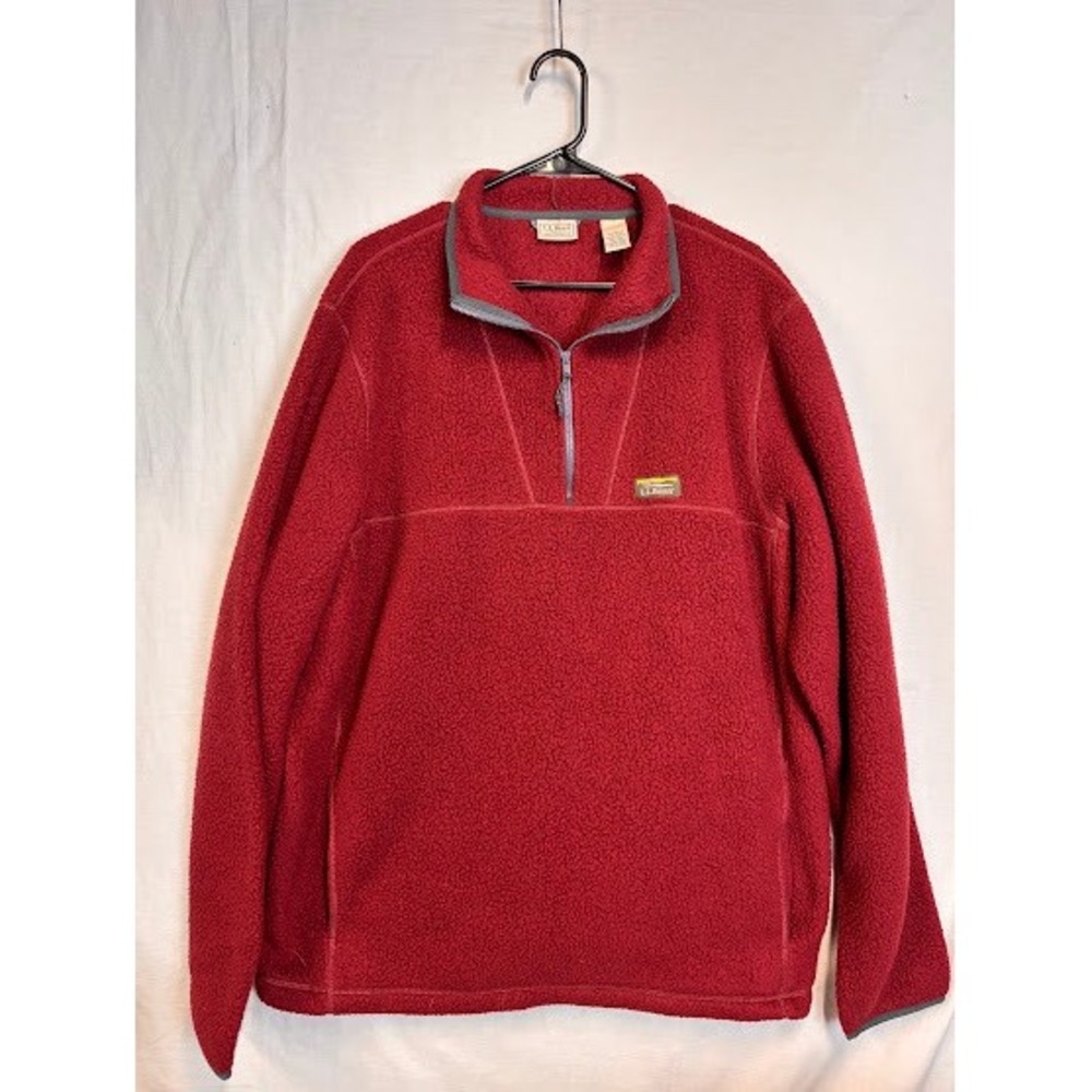 LL Bean Mens XXL Tall Red Sherpa Fleece Quarter Zip Pullover 512297